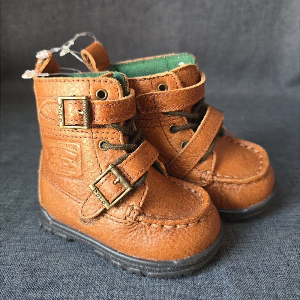 Ralph Lauren Polo Brown Leather Baby Boots 5 Inch Sole
